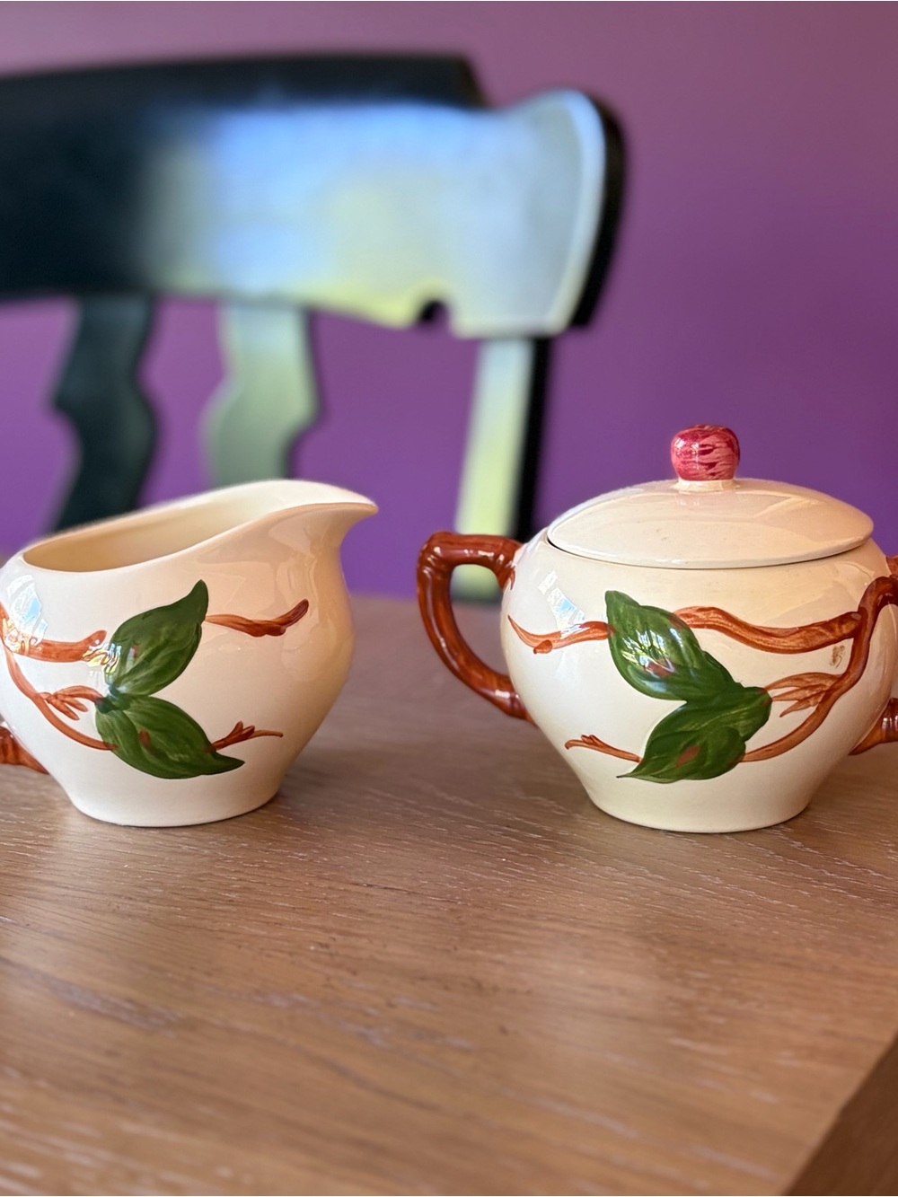 Franciscan Apple lidded sugar bowl and creamer large